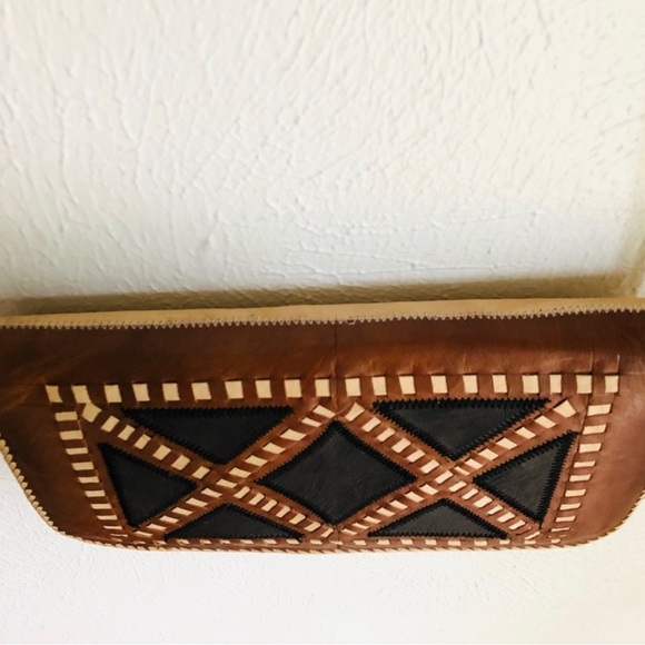 Vintage New Boho Diamond Pattern hand stitched Leather crossbody Bag purse - Picture 11 of 16